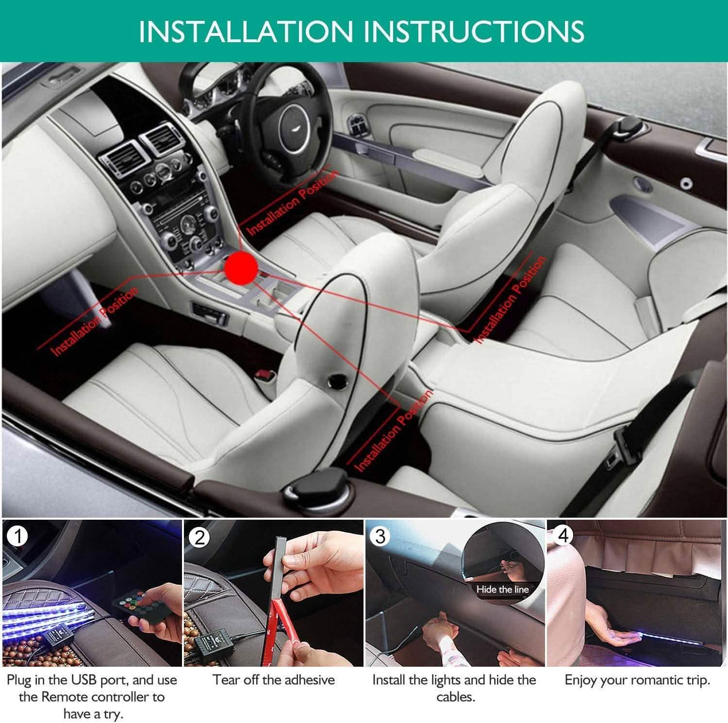 Car LED Strip Lights with Sound Active Function and Remote Controller by DailySale