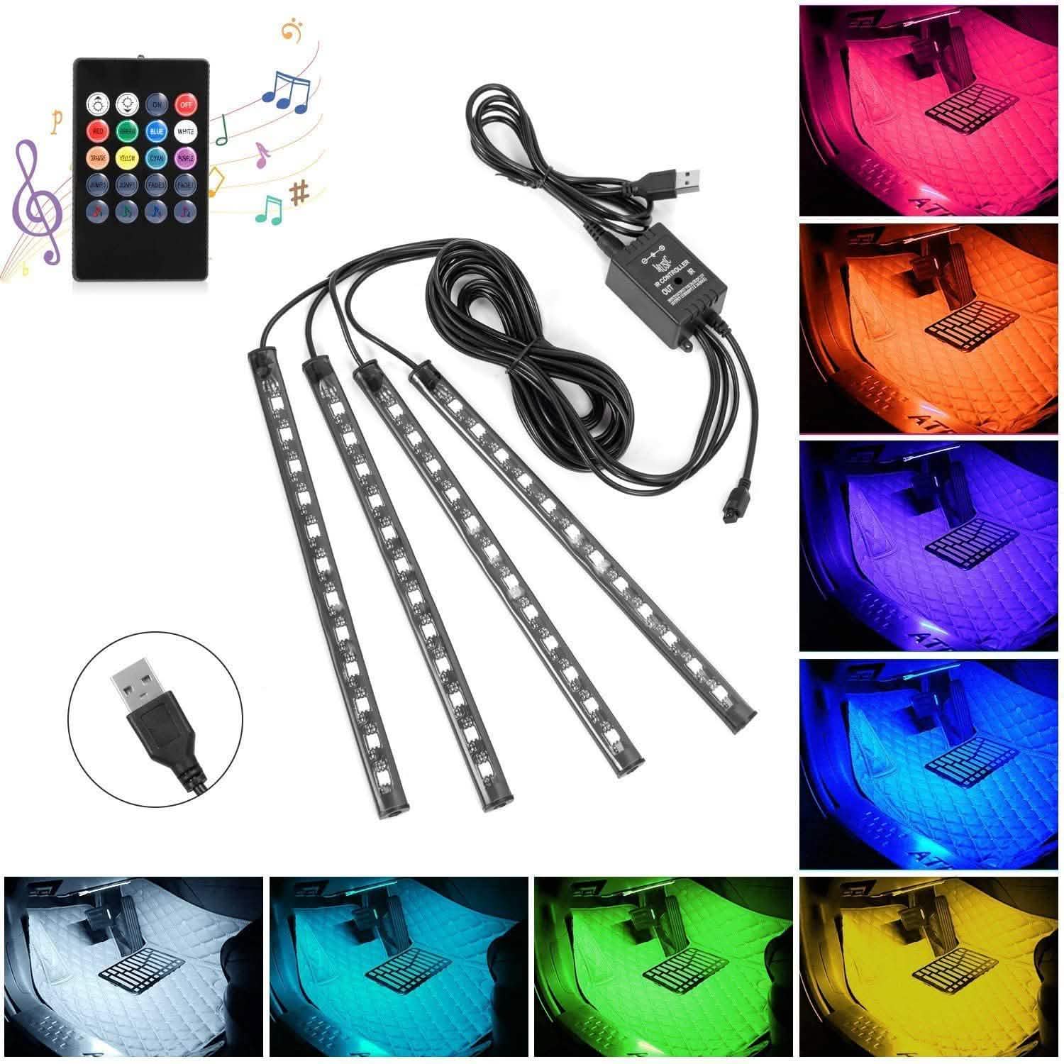 Car LED Strip Lights with Sound Active Function and Remote Controller by DailySale