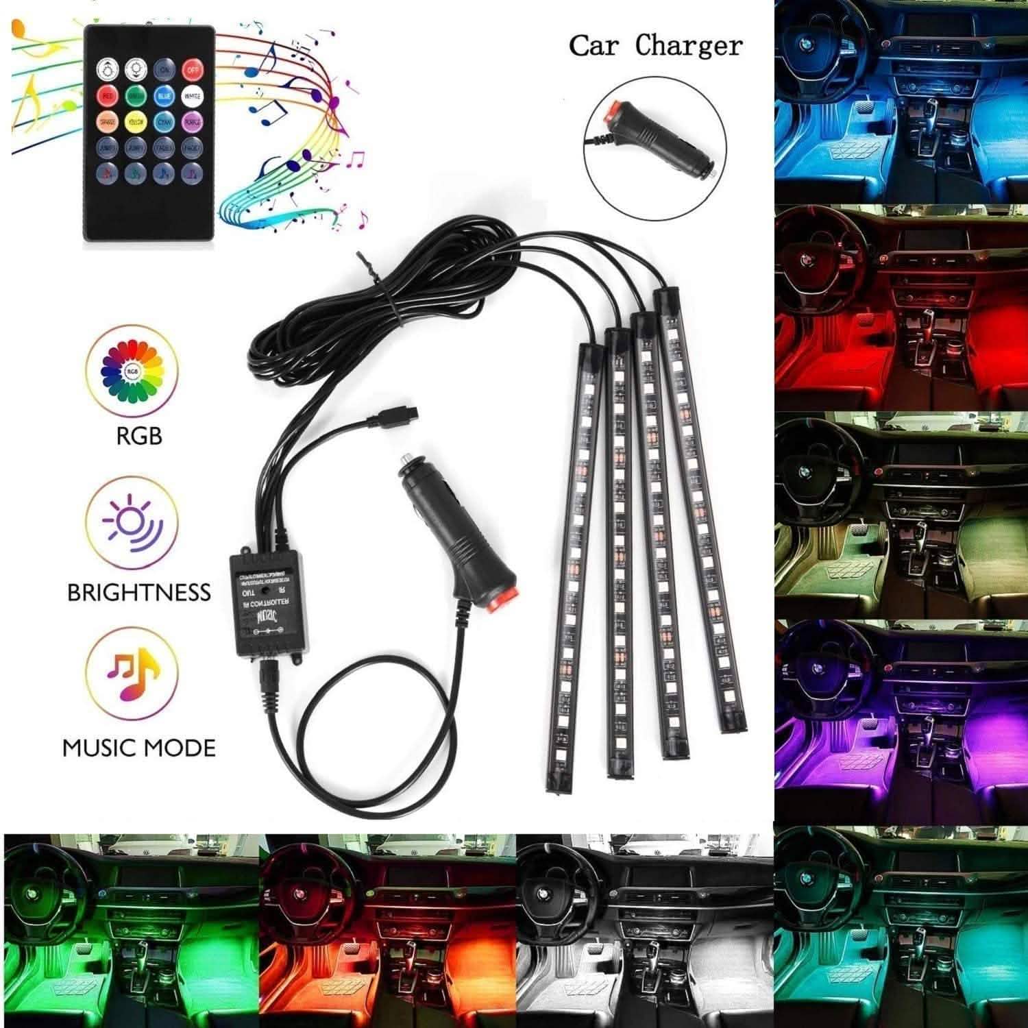 Car LED Strip Lights with Sound Active Function and Remote Controller by DailySale