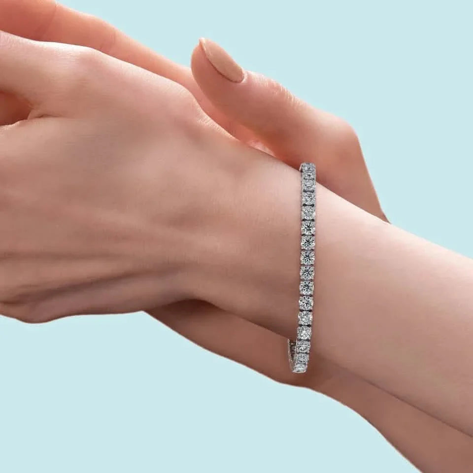 Round Lab-Grown Diamond 17.00 Carat 7" Tennis Bracelet in 14K White Gold D VS by DailySale
