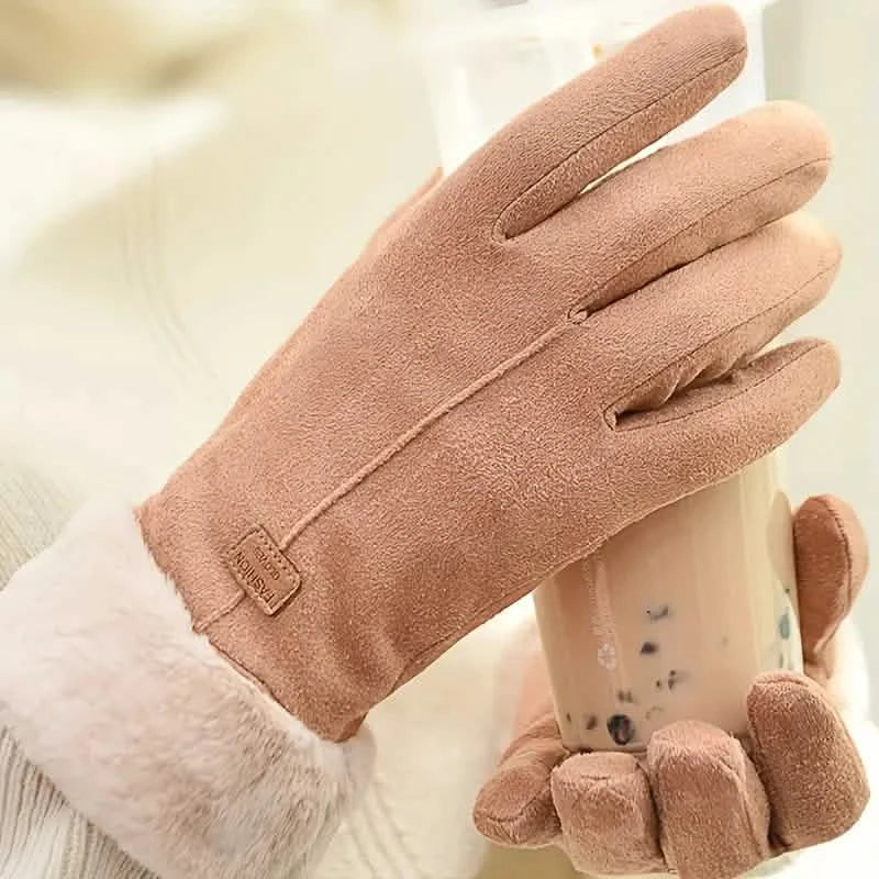Cashmere Warm Suede Leather Plush Touch Screen Gloves by DailySale