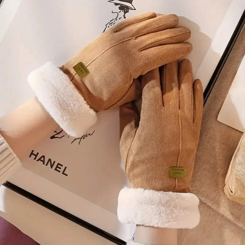 Cashmere Warm Suede Leather Plush Touch Screen Gloves by DailySale