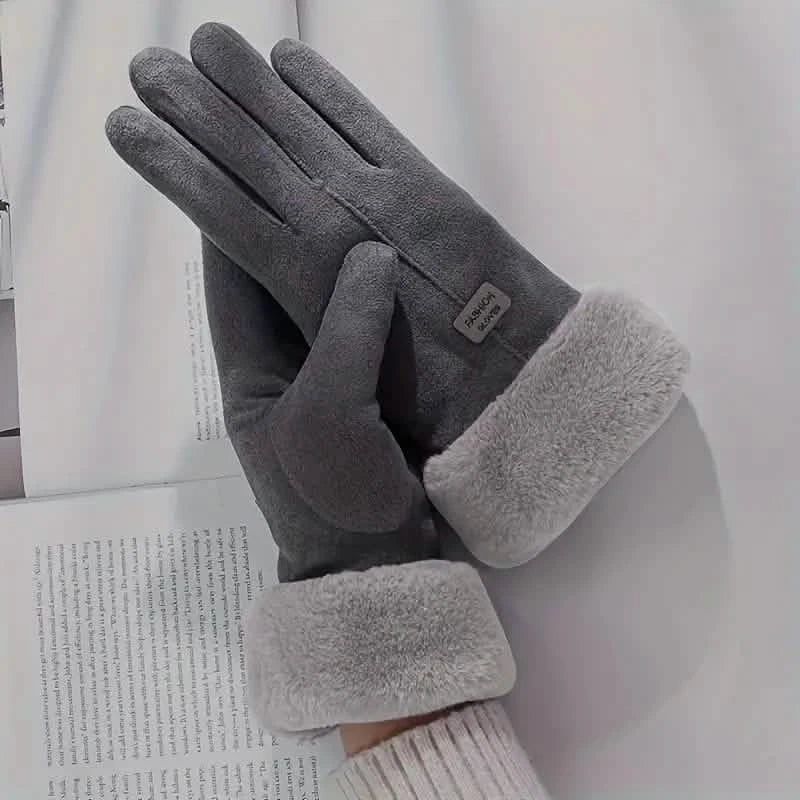 Cashmere Warm Suede Leather Plush Touch Screen Gloves by DailySale