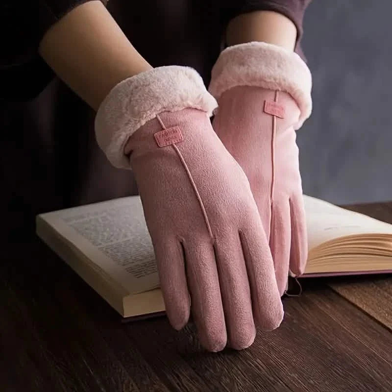 Cashmere Warm Suede Leather Plush Touch Screen Gloves by DailySale