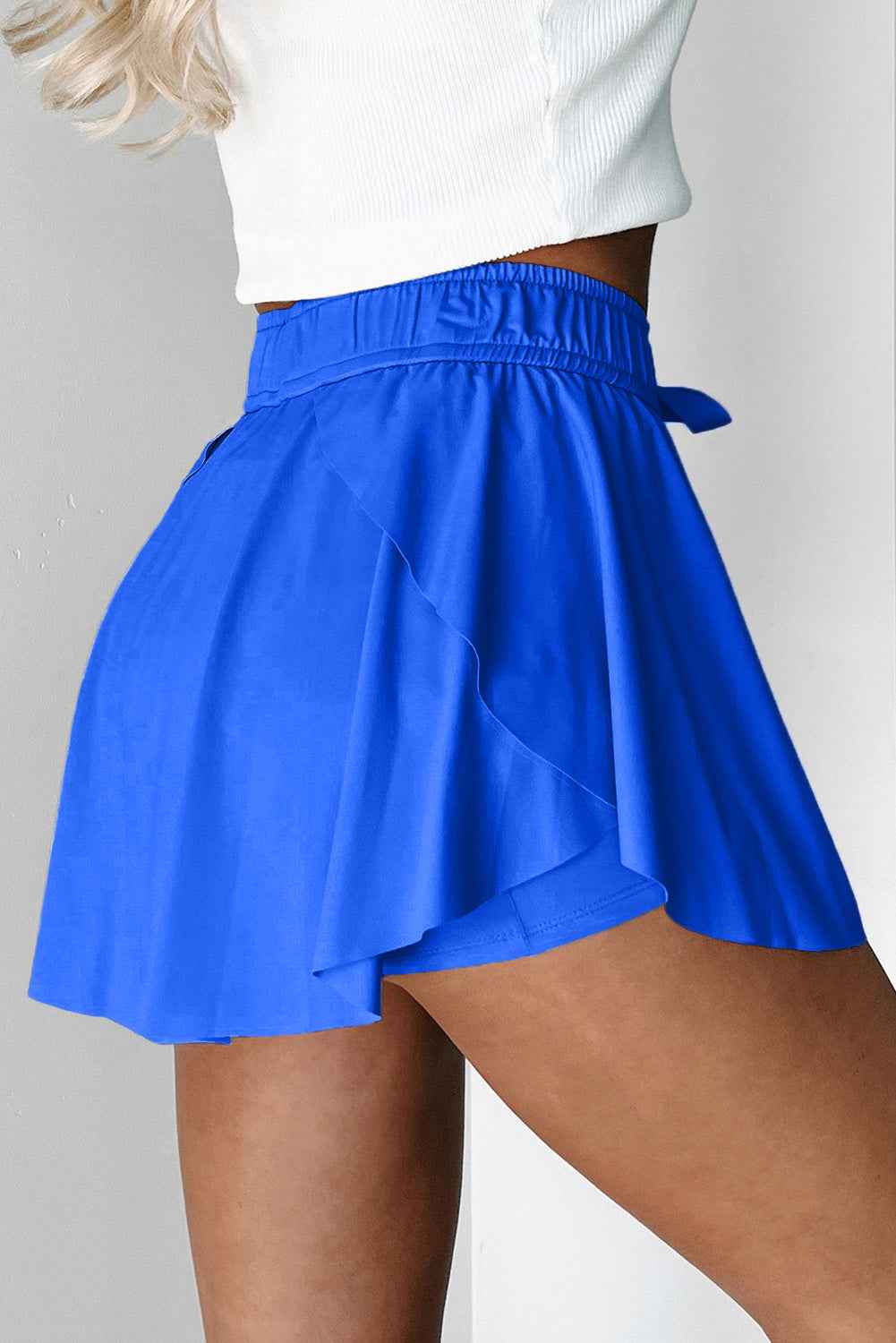 Sky Blue Drawstring High Waist Lined Tennis Skort