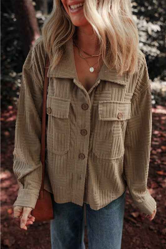 Textured Button-Up Chest Pocket Shacket
