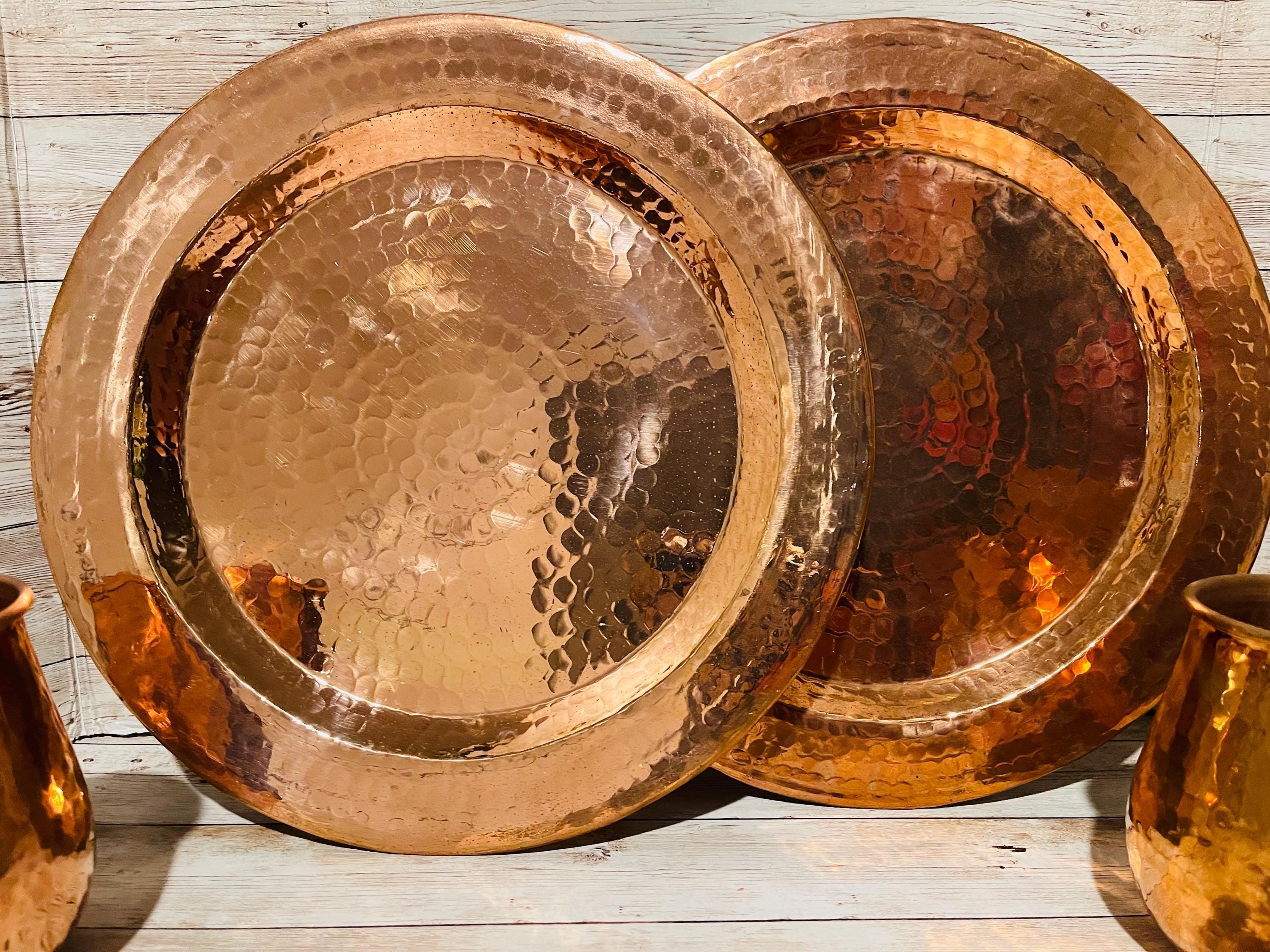 2 Mexican Copper Charger Plates with 2 Copper Cups 2 Platos de Cobre Mexicano con 2 Vasos de Cobre by Chica Mexico