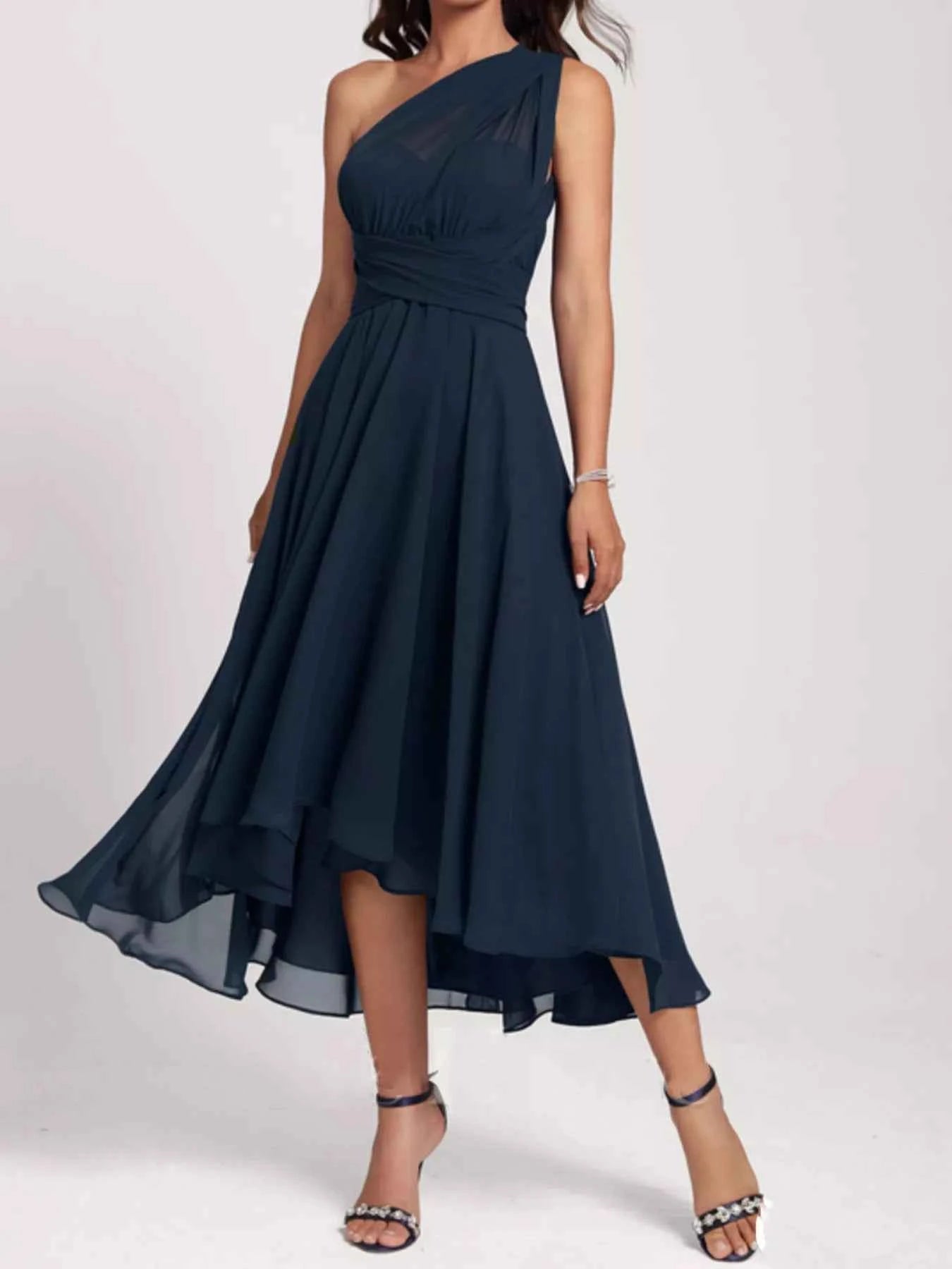 Ruched Crisscross A Line Midi Dress