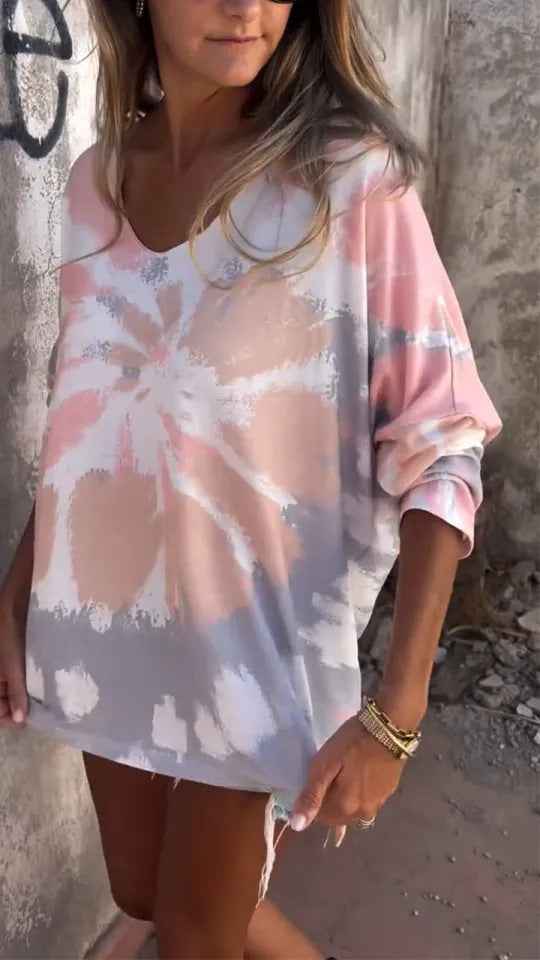 Women's New Round Neck Batwing Long Sleeve Casual Loose-fitting T-shirt