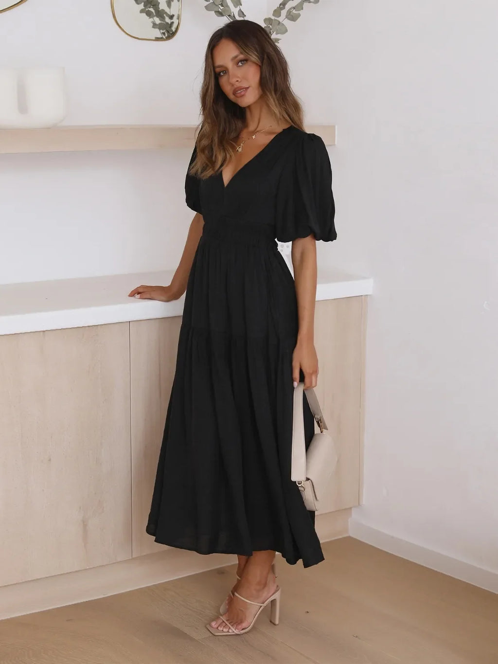 Tiered Surplice Half Sleeve Midi Dress by Shopiebay