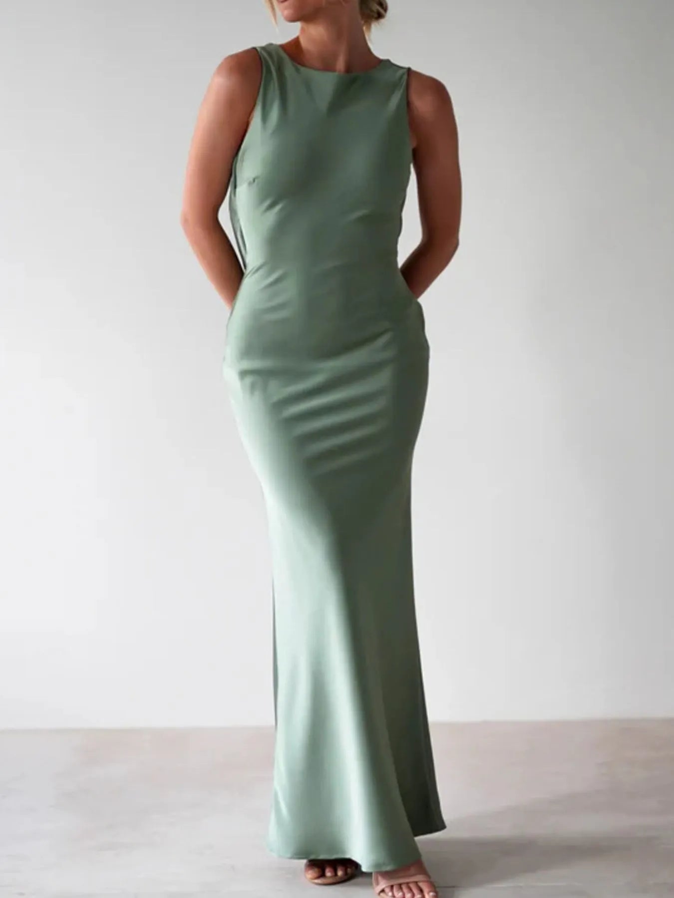 Satin Sleeveless Maxi Dress by Shopiebay