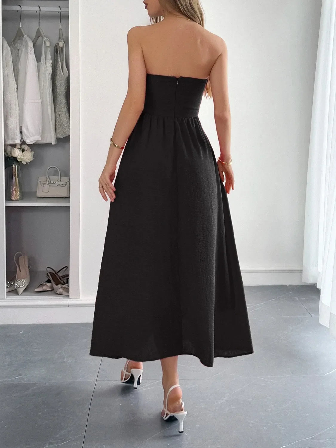 Strapless A-Line Midi Dress with Pockets by Shopiebay