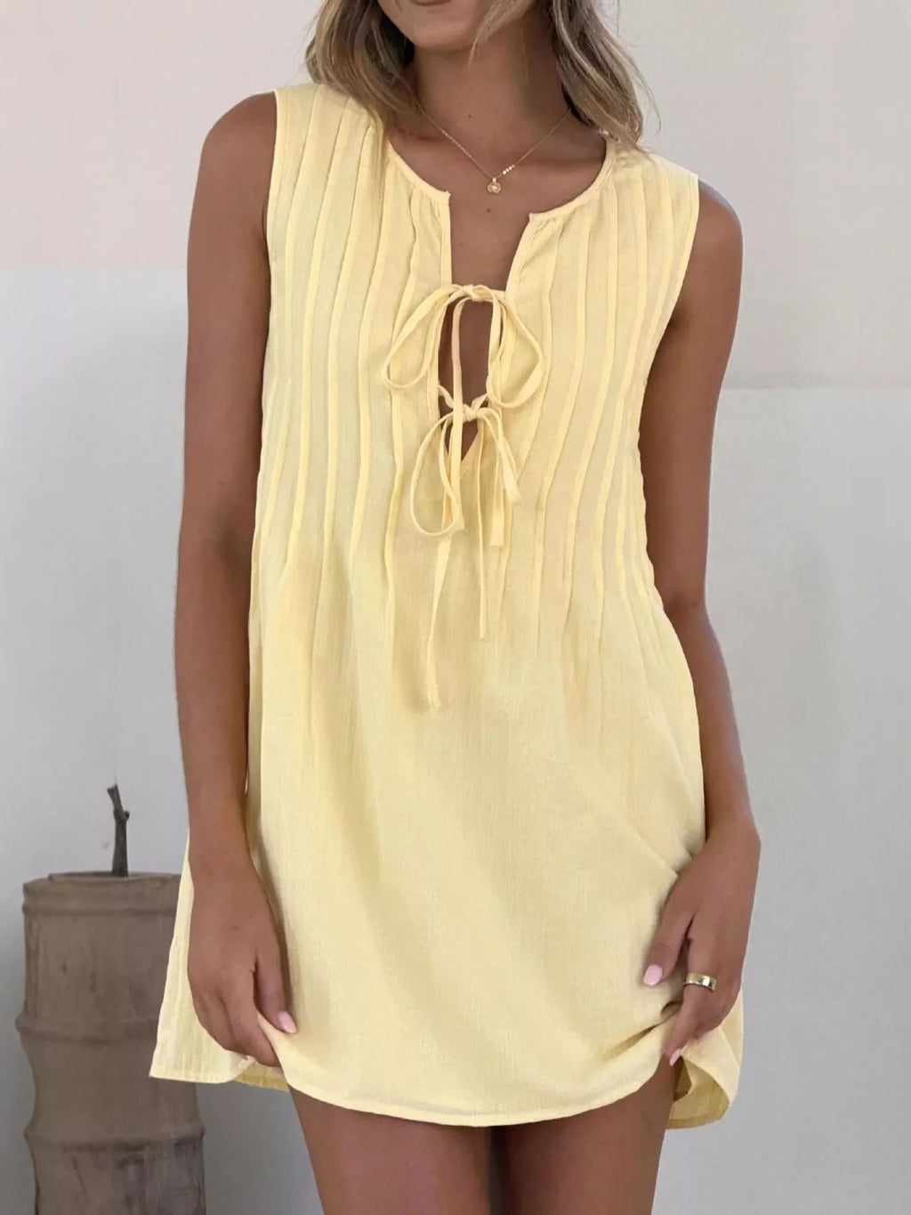 Sleeveless Tie-Front Mini Dress by Shopiebay