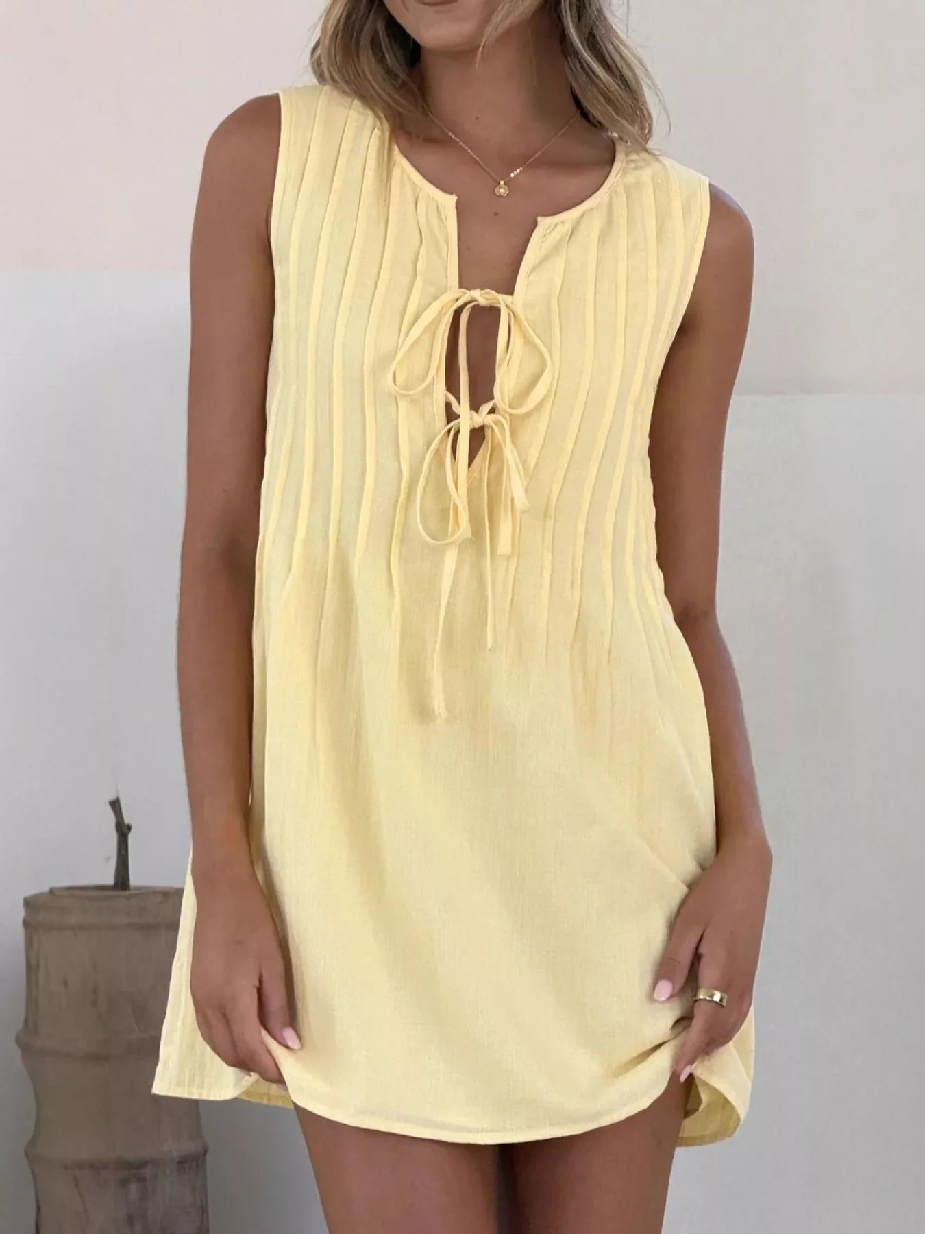 Sleeveless Tie-Front Mini Dress by Shopiebay