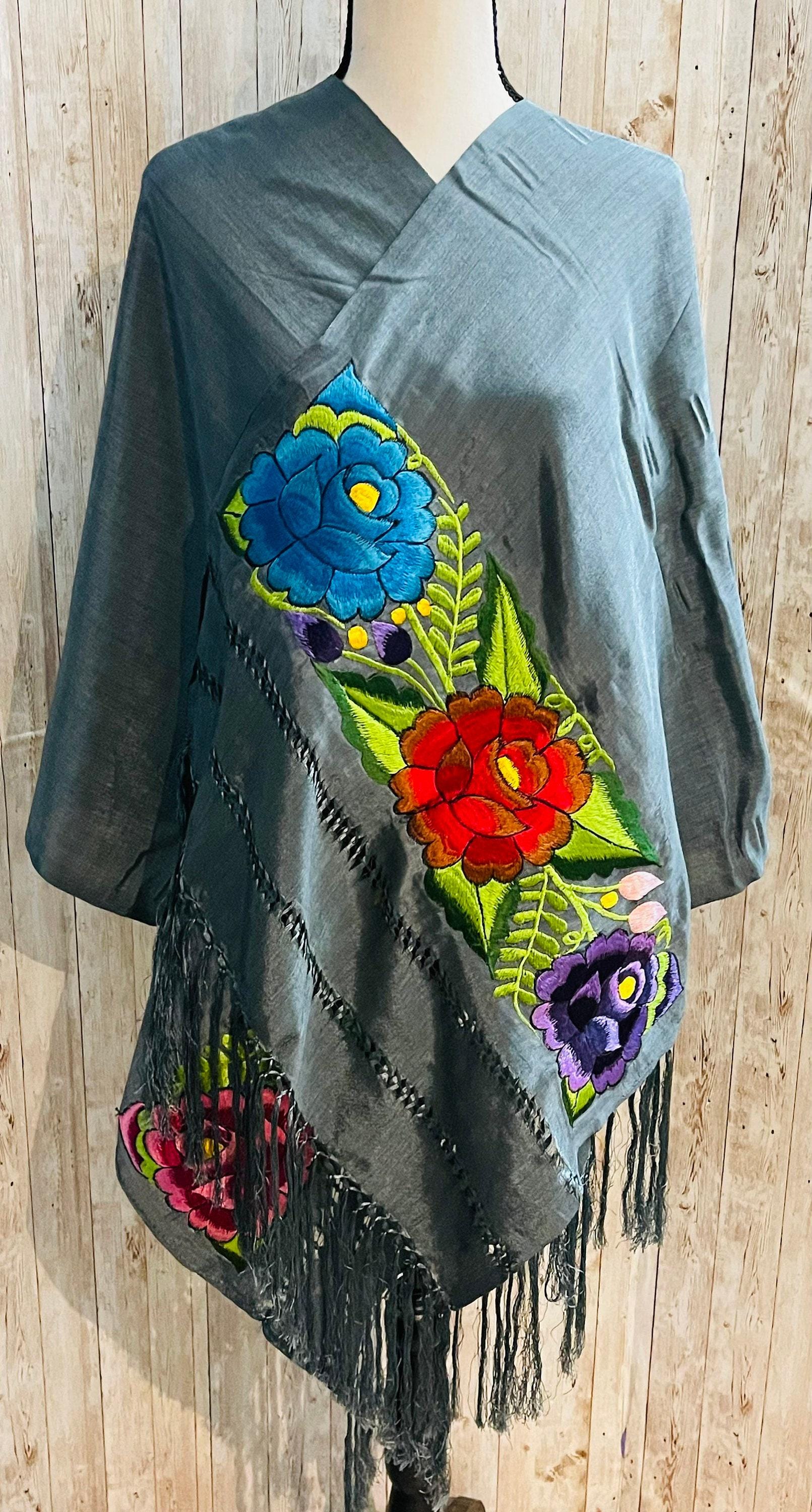 Embroidered Silk Handmade Mexican Shawls Rebosos Bordados en Ceda by Chica Mexico