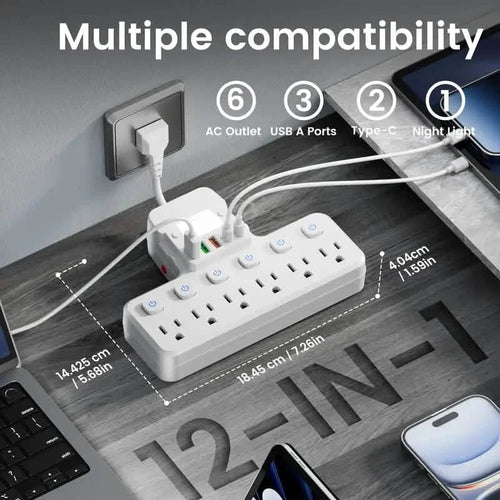 12-in-1 Adjustable Desk Lamp Power Strip – 6 AC Outlets, 3 USB-A & 2 Type-C Ports, Surge Protection by DailySale