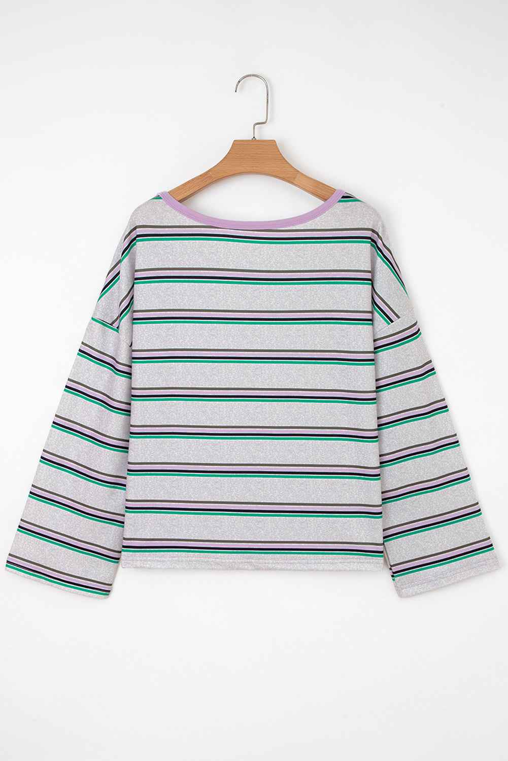 Purple Stripe Oversize Drop Shoulder Long Sleeve Casual Top