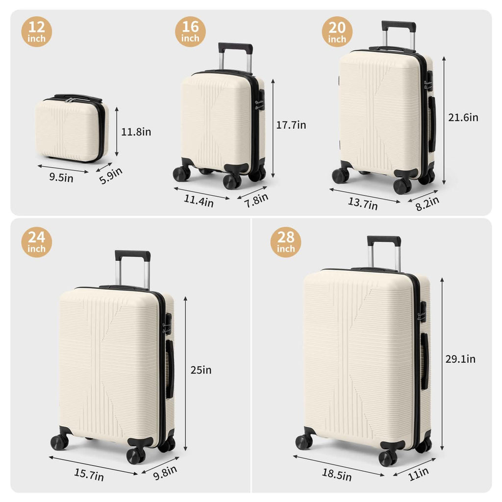 5-Piece Lightweight Luggage Set with Lock – 12/16/20/24/28 Inch by DailySale