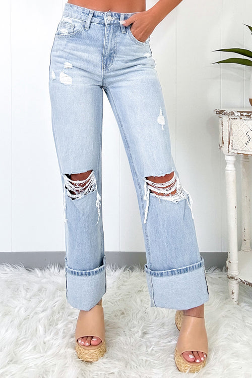 Beau Blue Light Wash Distressed Straight Jeans by Dear-Lover Dropshipping