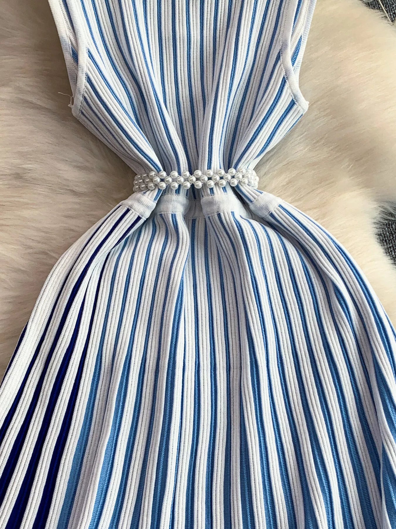 Striped Sleeveless Midi Dress by Shopiebay