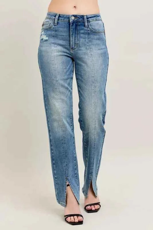 Judy Blue Full Size High Waist Vintage Wash Front Seam & Slit Straight Plus Size