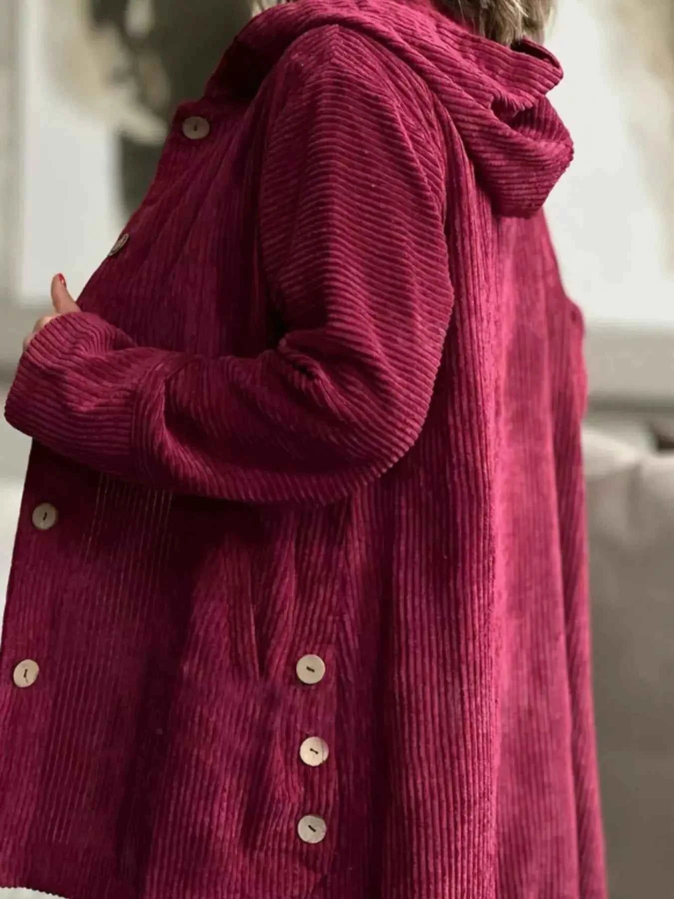 Full Size Corduroy Hooded Button Up Jacket