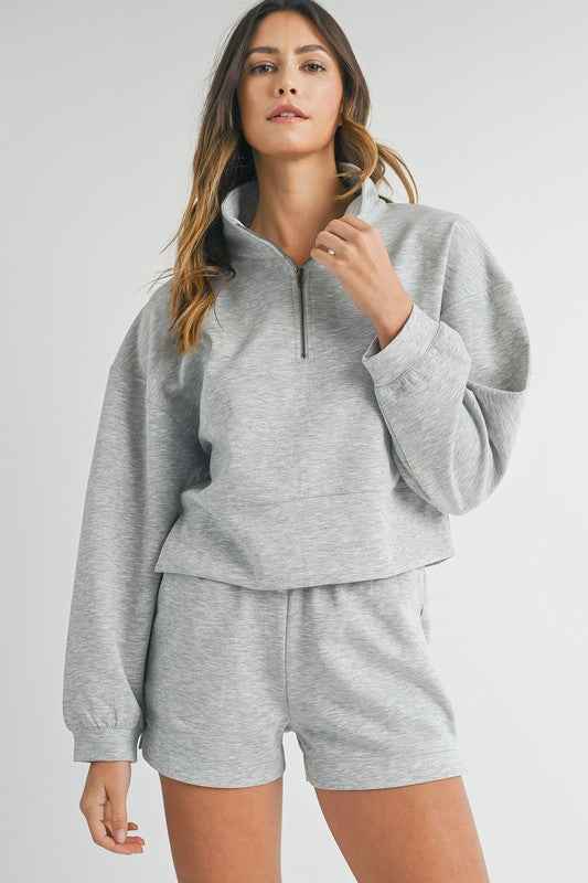 Women Stand Neck Zipped Sweatshirt and Shorts Set