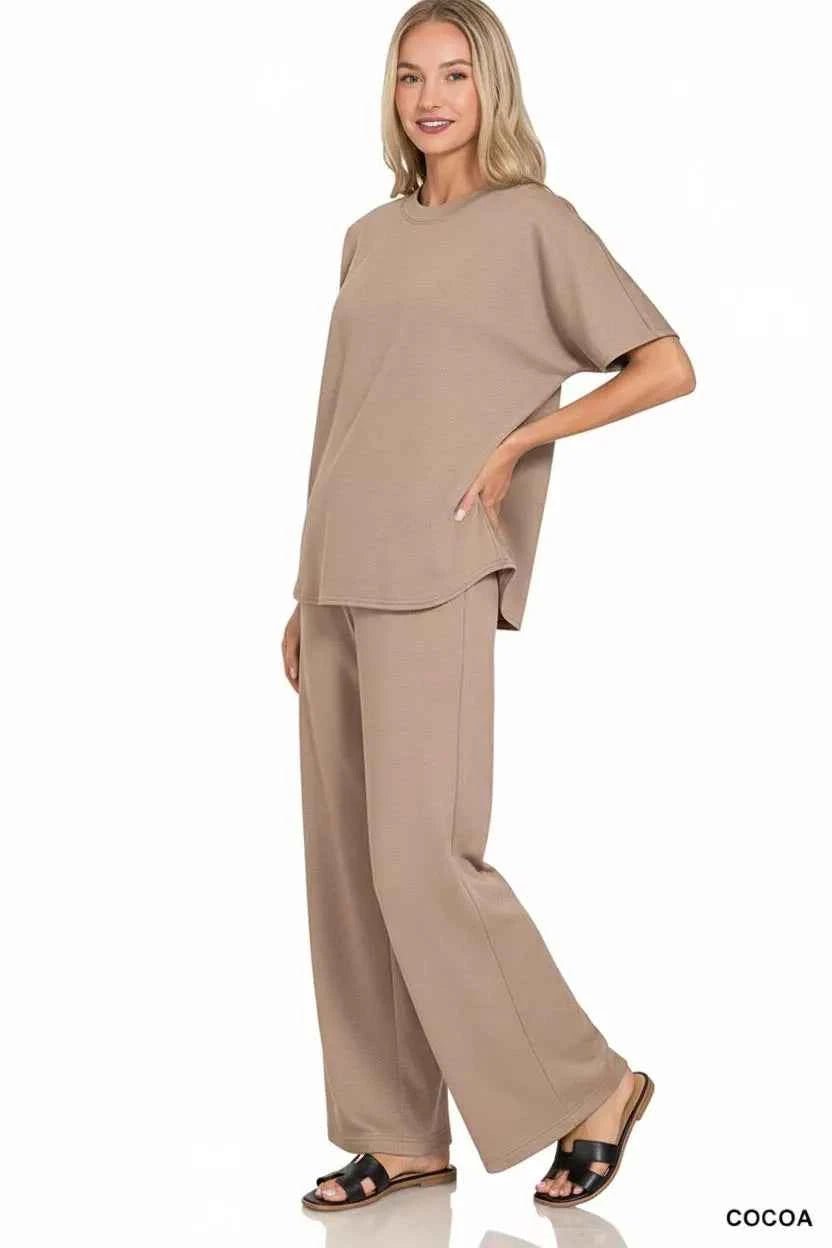 Zenana Scuba Curbed Hem Top & Pants Set