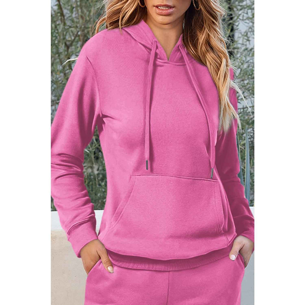 Bonbon Solid Color Fleece Lined Drawstring Hoodie with Pocket