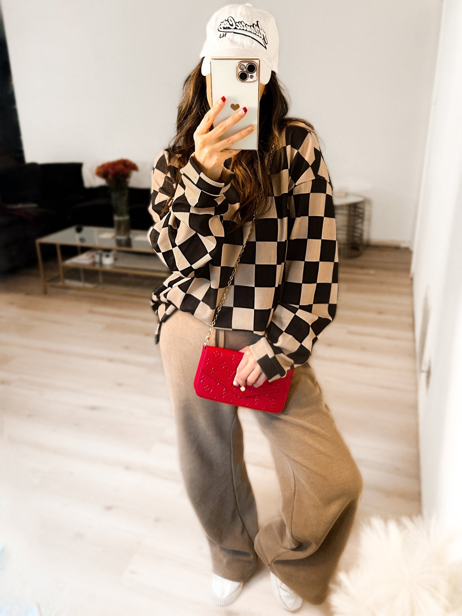 Checkered Corded Crew Sweater Set