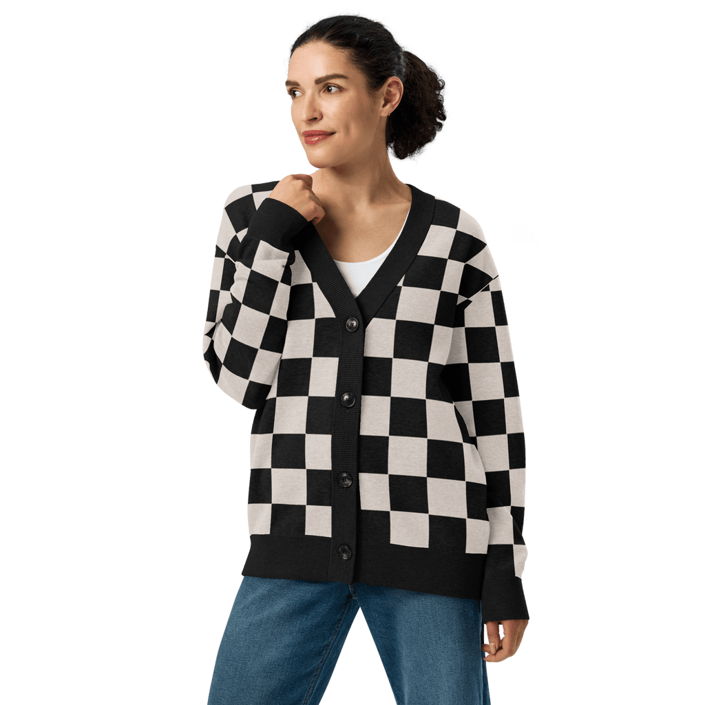Checkers and Cream Knit Cardigan by Goth Cloth Co.