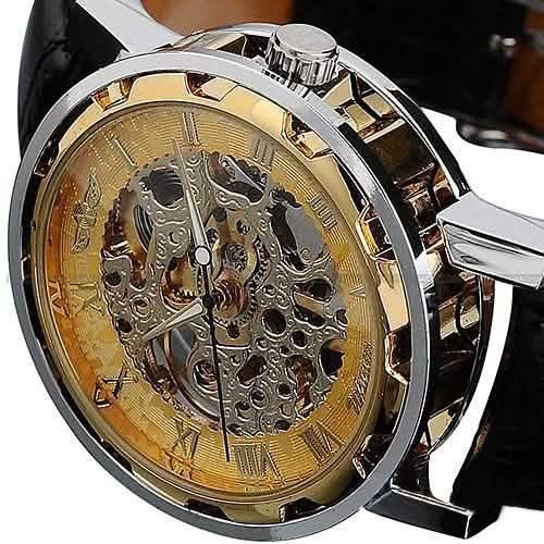 Classic Men's Black Leather Band Skeleton Mechanical Sports Army Wrist Watch by DailySale