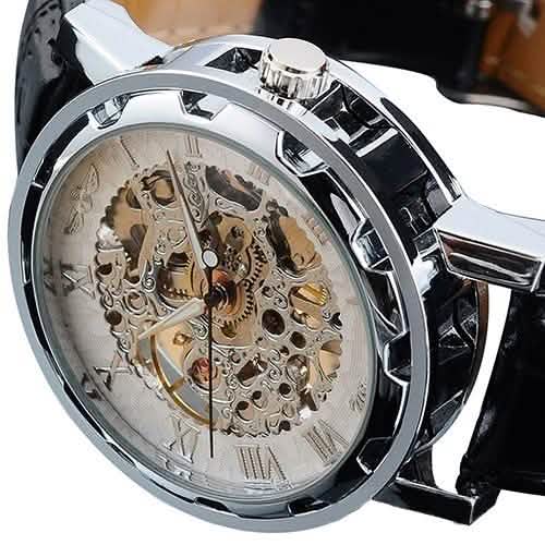 Classic Men's Black Leather Band Skeleton Mechanical Sports Army Wrist Watch by DailySale