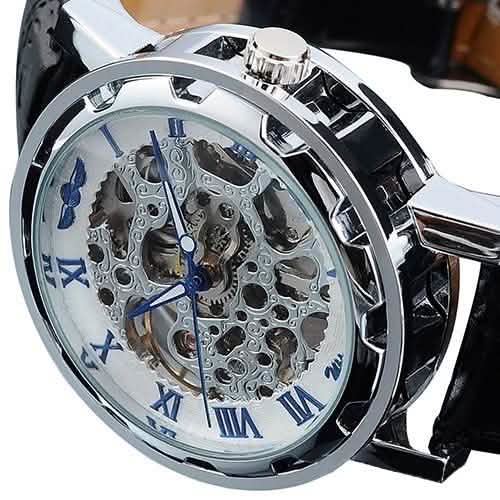 Classic Men's Black Leather Band Skeleton Mechanical Sports Army Wrist Watch by DailySale