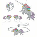 Colorful Cartoon-Themed Unicorn Earrings, Necklace, Ring & Bracelet Jewelry Set by DailySale