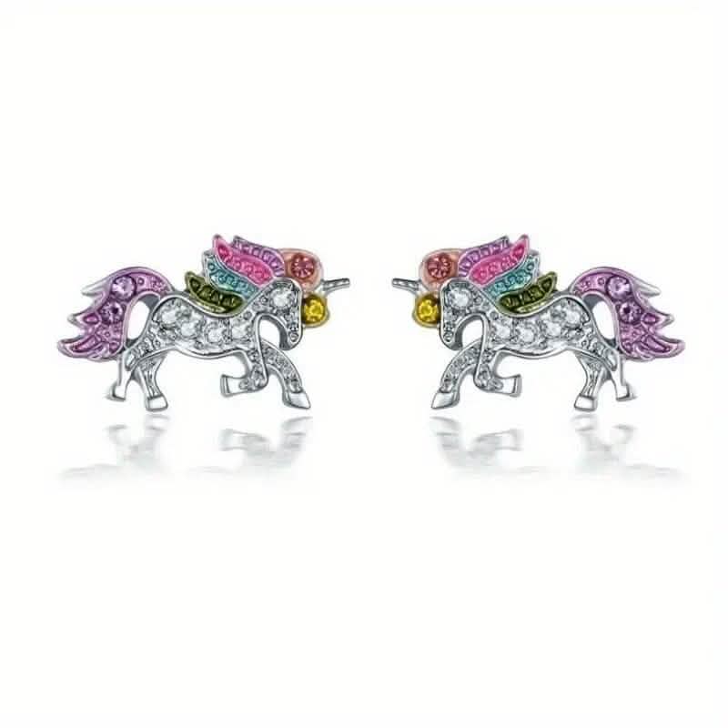 Colorful Cartoon-Themed Unicorn Earrings, Necklace, Ring & Bracelet Jewelry Set by DailySale