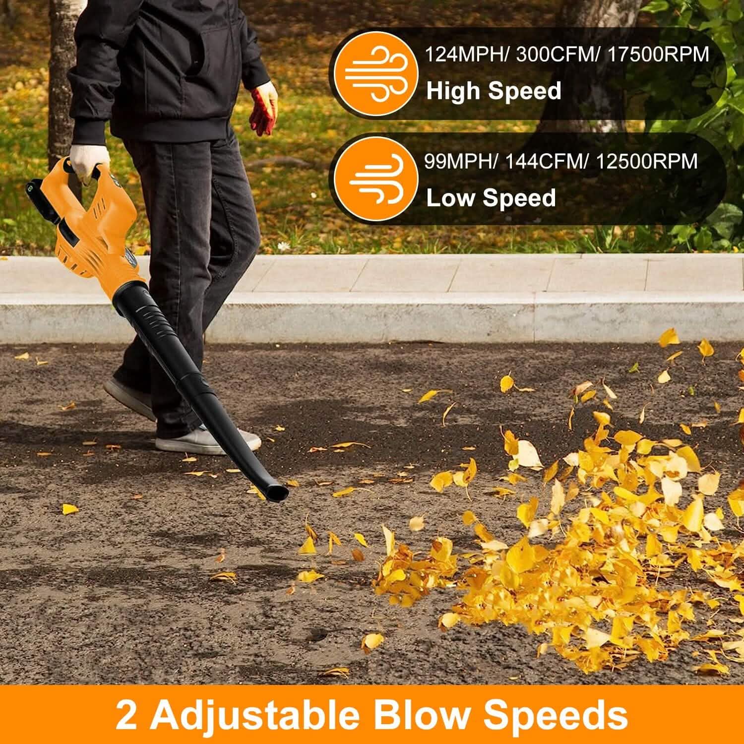 Cordless Leaf Blower Battery Powered Max 124MPH 300CFM with 2 Adjustable Speeds by DailySale