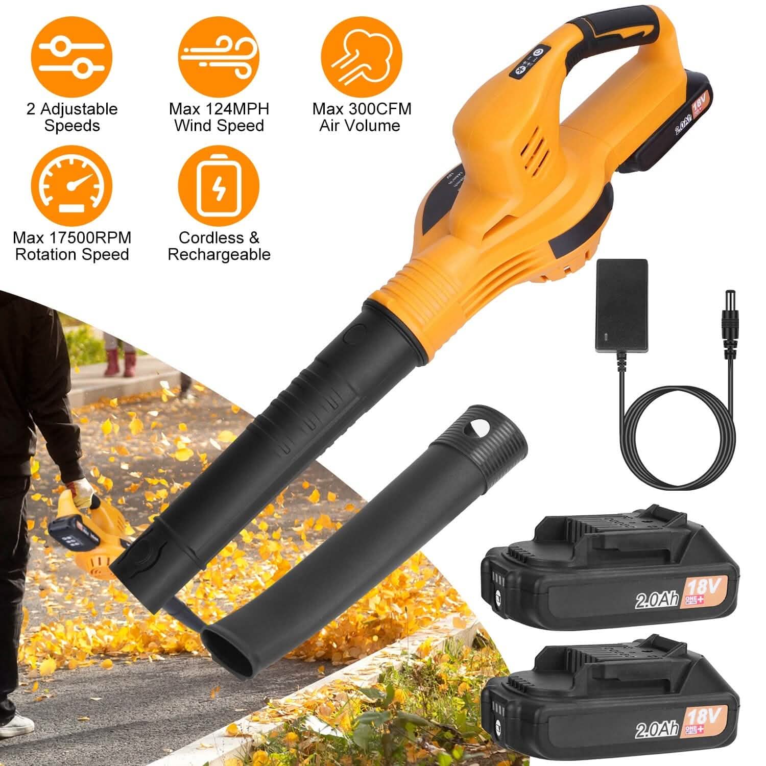 Cordless Leaf Blower Battery Powered Max 124MPH 300CFM with 2 Adjustable Speeds by DailySale
