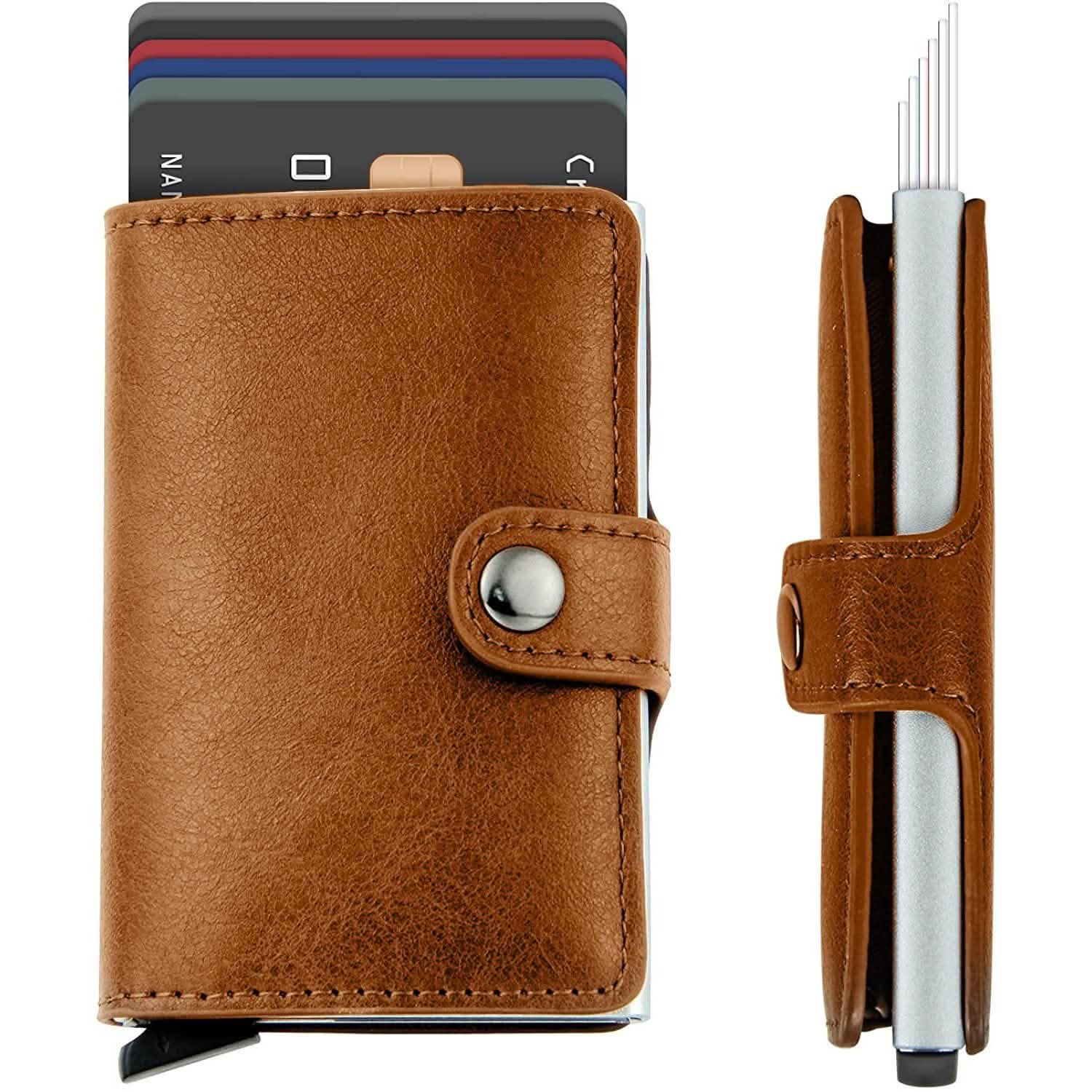 Credit Card Holder RFID Blocking Genuine Leather Vintage Aluminum Business Wallet by DailySale