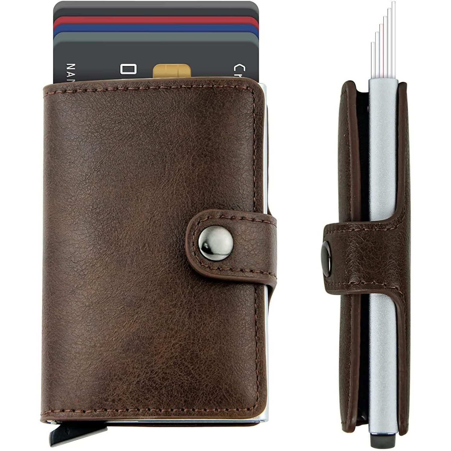 Credit Card Holder RFID Blocking Genuine Leather Vintage Aluminum Business Wallet by DailySale