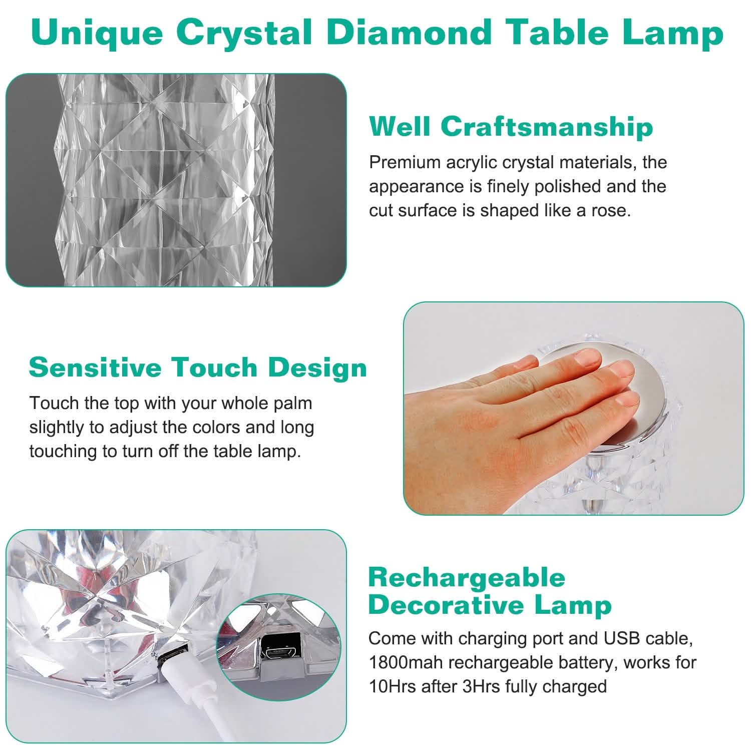 Crystal Diamond Rose Table Lamp by DailySale