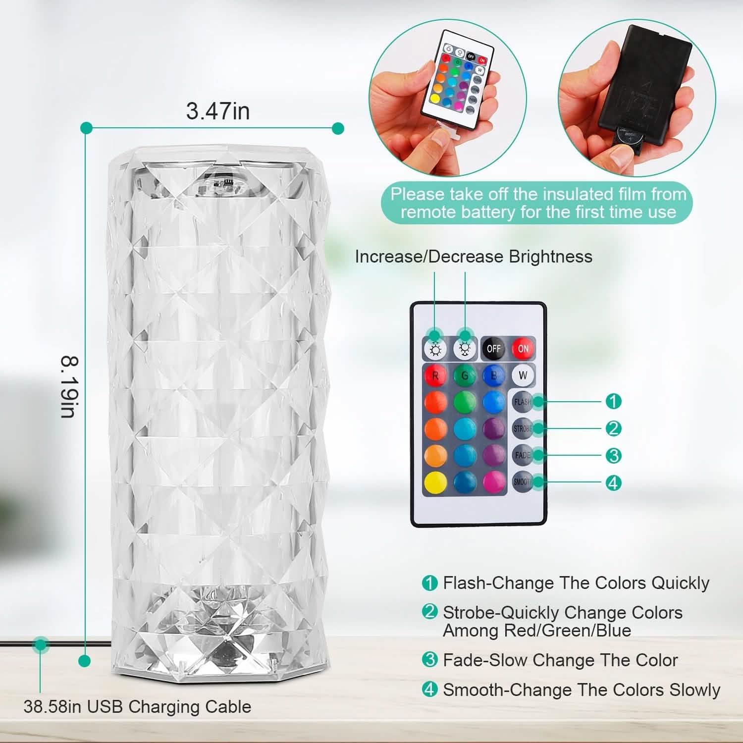 Crystal Diamond Rose Table Lamp by DailySale