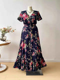 Plus Size Floral Print Short Sleeve V Neck Dress