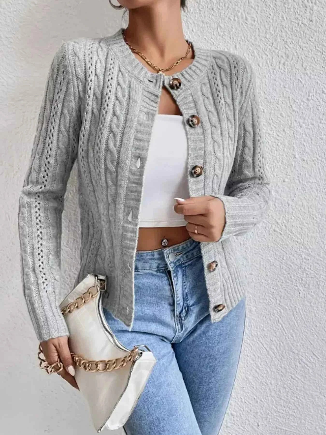 Cable Knit Button Up Cardigan