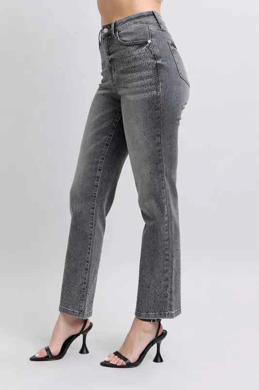 Judy Blue Full Size High Waist Rhinestone Straight Jeans Plus Size