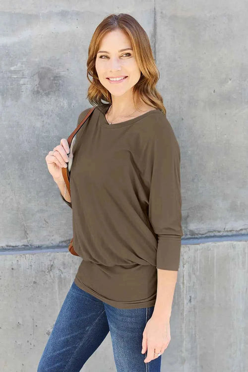 Basic Bae Full Size Round Neck Batwing Sleeve Top by Wild and Free Boutique