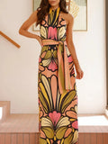 Printed Halter Neck Maxi Cami Dress by Shopiebay
