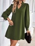 Solid Color And V-neck Loose Long Sleeve Shirt Dress