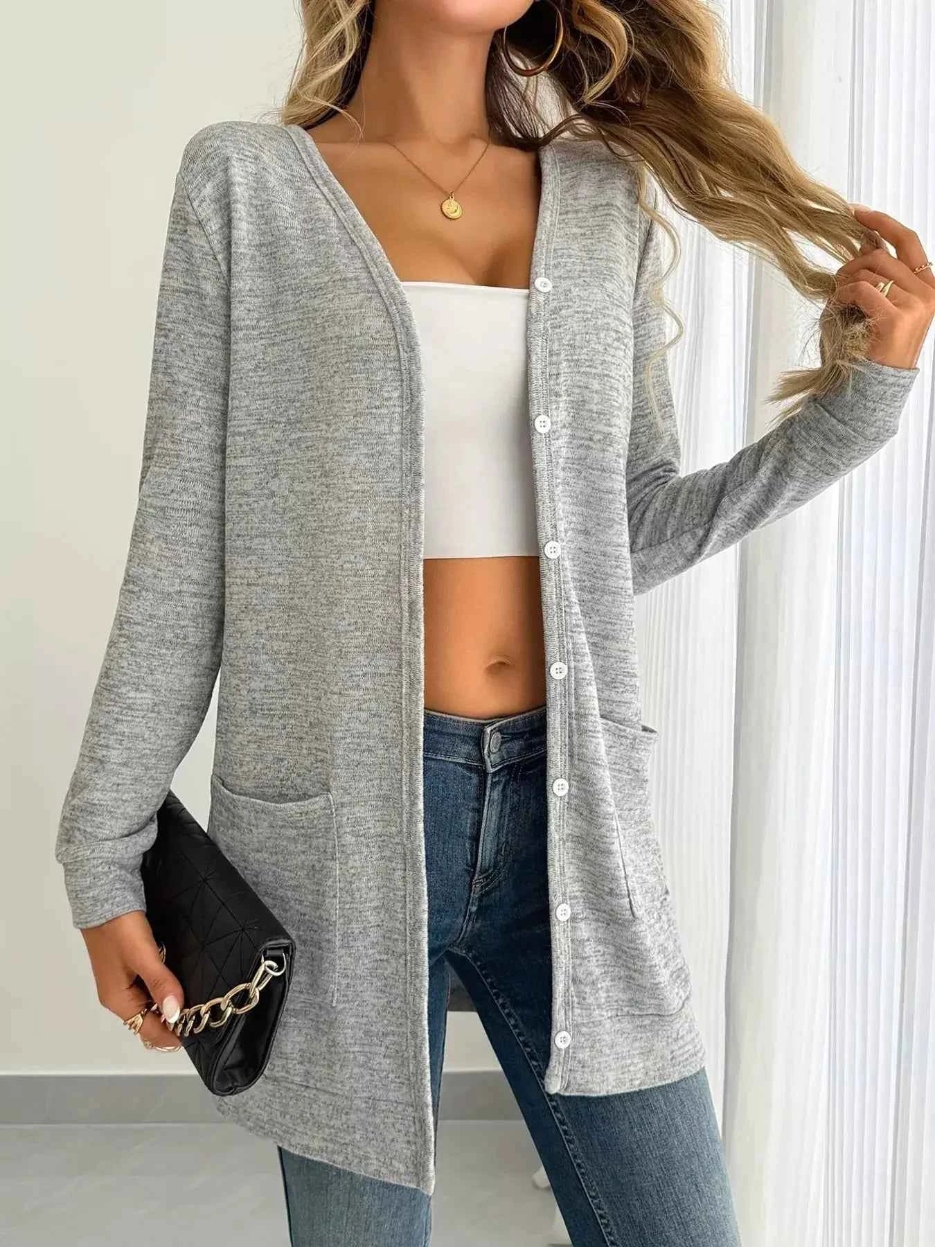 Open Front Longline Cardigan with Side Pockets