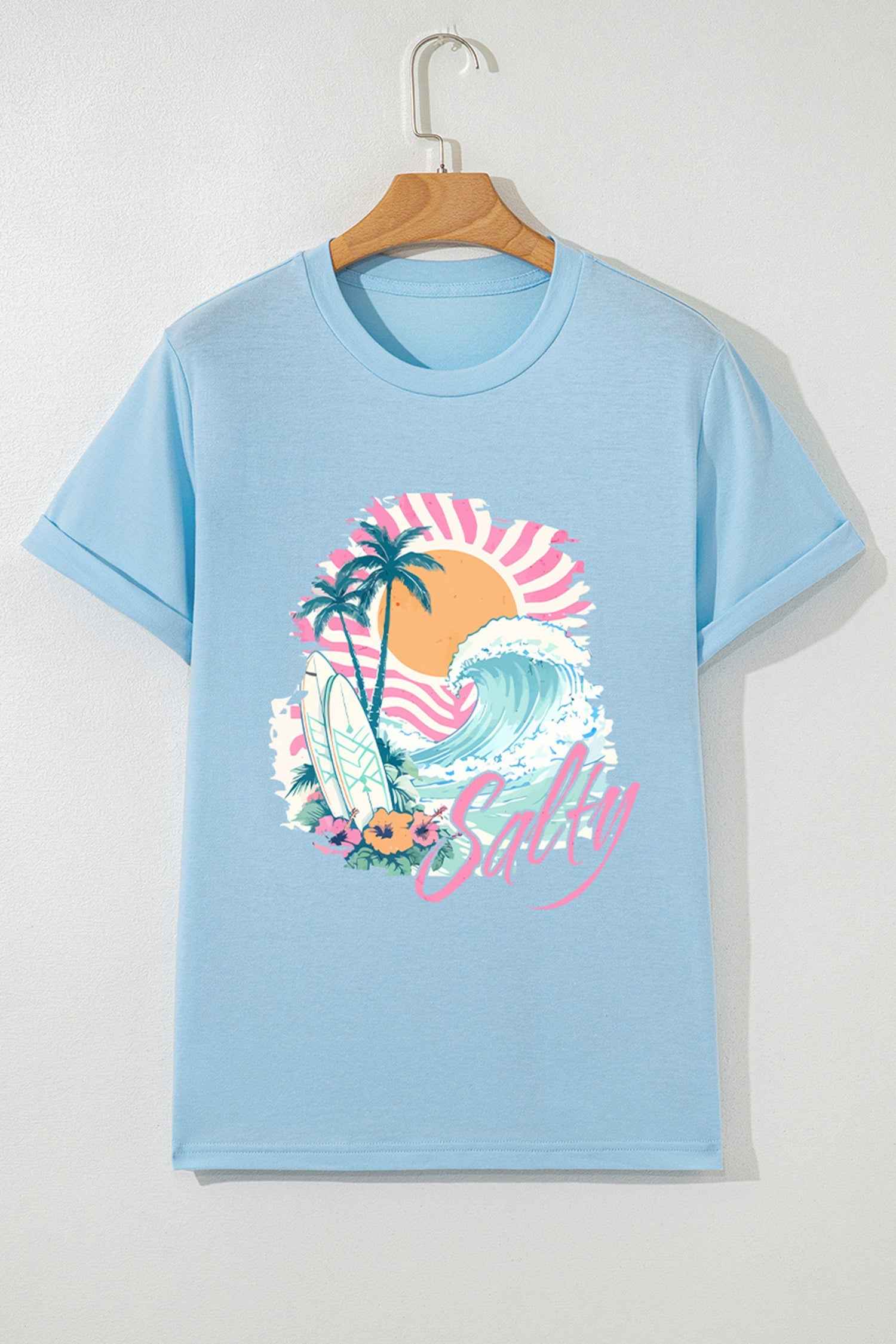 Light Blue Salty Beach Resort Vacation Surf Graphic Tee